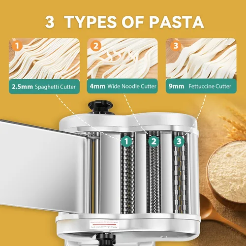 Vista 3 de Newhai Máquina eléctrica para hacer pasta, máquina para fabricar fideos familiares, rodillo de masa de 0.098 in, espagueti, 0.157 in de ancho, 0.354