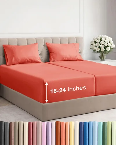 Vista 103 de Sábanas individuales de bolsillo extra profundo, sábanas transpirables y refrescantes de 3 piezas, juego de sábanas de lujo para hotel, suaves, sin