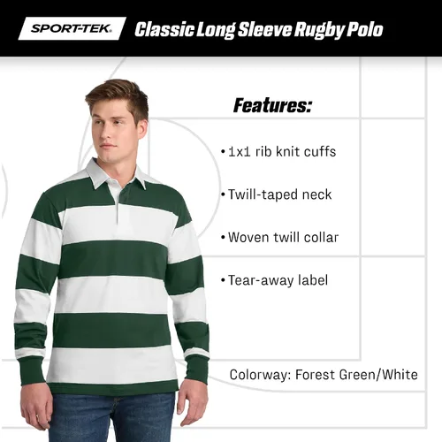 Vista 4 de SPORT-TEK Polo de rugby clásico unisex de manga larga Camisa con cuello para hombres y mujeres, ajuste relajado para uso casual y trabajo
