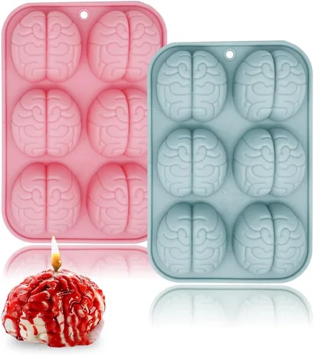 Vista 10 de Paquete de 2 moldes de silicona de calavera 3D con 8 cavidades con temática de calavera para hornear, herramienta de horneado para pastel