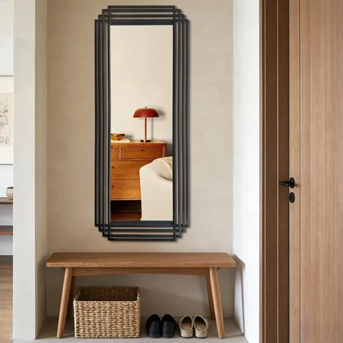 Vista 16 de Espejo de pared rectangular decorativo de 24 x 18 pulgadas con marco de metal negro Geometric Design, HD Mirror, Horizontal/Vertical Hanging, Art