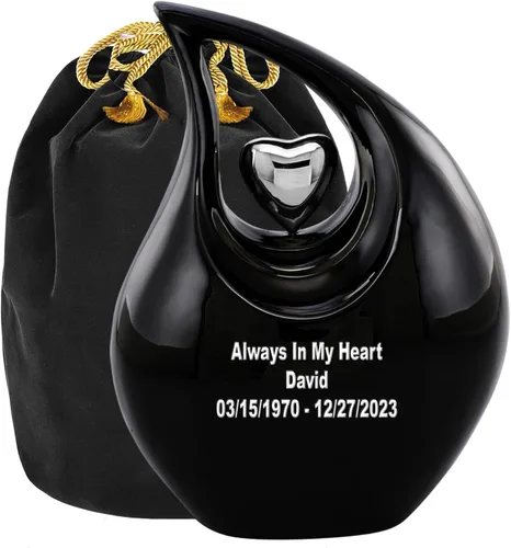 Vista 25 de Urna de cremación Heart of Love para cenizas humanas - Hermosa urna conmemorativa ERN para adultos - ERN decorativa para seres queridos - Urna Negro