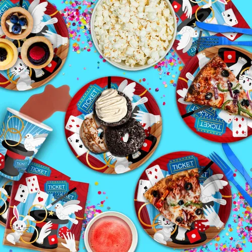 Vista 6 de Magic Show - Juego de suministros para fiesta de cumpleaños, platos, servilletas, tazas, vajilla para 16