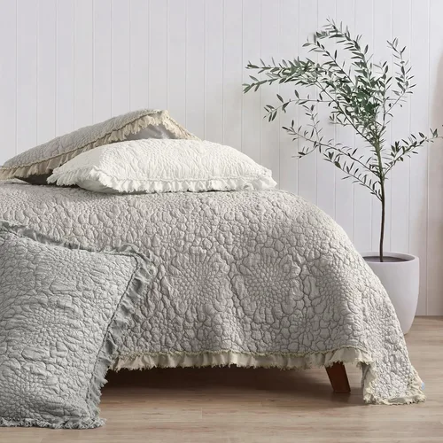 Vista 6 de HORIMOTE HOME Edredón beige con volantes, tamaño individual, microfibra lavada a la piedra, ligera, arrugada, rústica, desgastada, elegante, 2