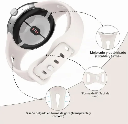 Vista 2 de Correas delgadas compatibles con Google Pixel Watch 4 3 (41mm)/Pixel Watch 2 1, correas ajustables transpirables de silicona suave deportiva
