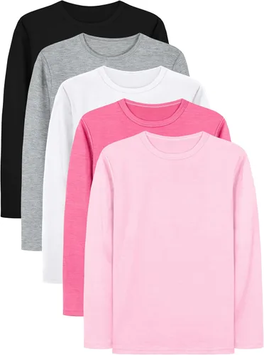 Vista 8 de Cooraby - Paquete de 5 camisetas básicas de manga larga para niñas de 2 a