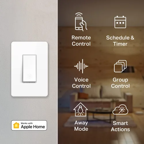 Vista 3 de Kasa Apple HomeKit - Interruptor de luz inteligente KS200, un solo polo, requiere cable neutro, interruptor de luz Wi-Fi de 2.4 GHz, funciona
