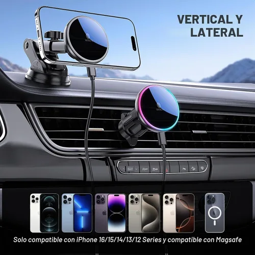 Vista 2 de Soporte magnético para teléfono Mag-Safe Car Mount Charger Dash parabrisas