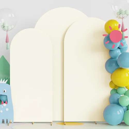 Vista 16 de Fomcet - Cubierta de arco de fondo beige para arco de 7.2 pies, 6 pies Set of 2 Spandex Backdrop Arch Covers Fitted Round Top 2-Sided Fabric for