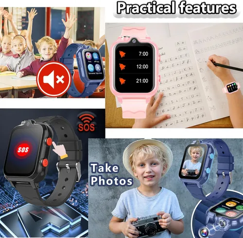 Vista 6 de Reloj inteligente para niños, llamadas telefónicas 4G, mensajes de texto, reloj inteligente con WiFi, video chat de voz, Bluetooth, alarma