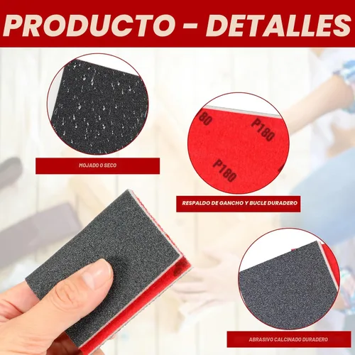 Vista 6 de 36 piezas de esponja de lija de grano 80/120/180/240/320/400, surtido de papel de lija, bloques de lija lavables y reutilizables para madera, metal