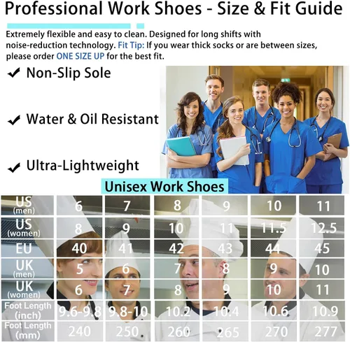 Vista 6 de Zapatos de trabajo antideslizantes para hombres y mujeres, zuecos de enfermería profesionales impermeables, cómodos y ligeros, zapatos de chef