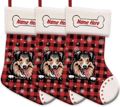 Vista 58 de Foto personalizada, Feliz Navidad, búfalo rojo, a cuadros, feliz perro, calcetín de Navidad, copo de nieve, decoración de vacaciones, calcetín