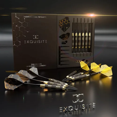 Vista 3 de CC-Exquisite Juego de Dardos con Punta de Acero Premium - Dardos Profesionales, Cañones de Latón, Dardos con Punta de Metal, Vuelos Adicionales