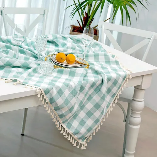 Vista 3 de Midsummer Breeze - Mantel a cuadros cuadrado de mezcla de algodón y colección Gingham, ideal para cocina, restaurante, casa de campo, decoración