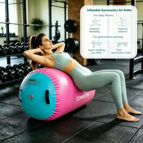 Vista 5 de Colchoneta inflable de gimnasia de 10 pies, 13 pies, 16 pies, 20 pies, para uso doméstico, entrenamiento, animadoras, agua Pink & Mint Green