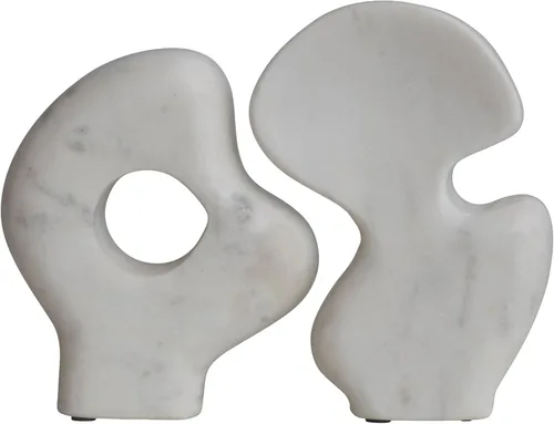 Vista 10 de Esculturas decorativas abstractas de mármol, juego de 2 estilos, color blanco