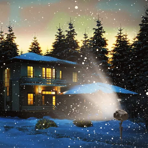 Vista 5 de Luces Proyector de Nevada Navideña para Exteriores, Lámpara Proyector de Nieve Cayendo Efecto Dinámico de Nieve Decoraciones de Puntos Navideños