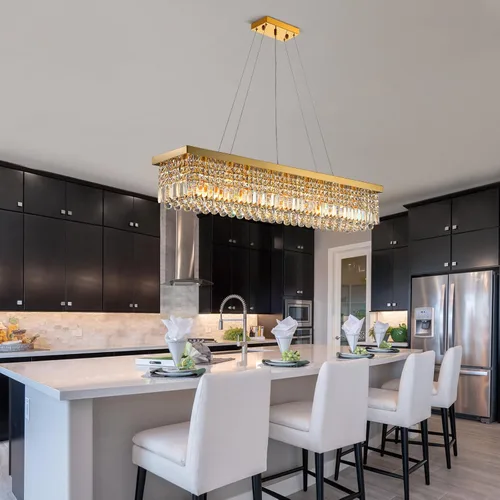 Vista 4 de Lámpara rectangular moderna de cristal dorado de 47 pulgadas para Montaje colgante