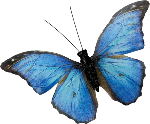 Vista 12 de Juego de 12 decoraciones de mariposa de plumas y mariposas multicolores, mariposas papilio machaon en alambre. Decoración del hogar de primavera
