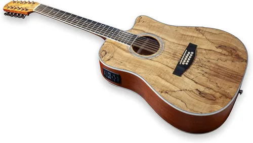 Vista 5 de TARIO 12 Cuerdas Acústica Eléctrica Cutaway Guitarra Spalted Maple Top Caoba Back & sides Okoume Neck