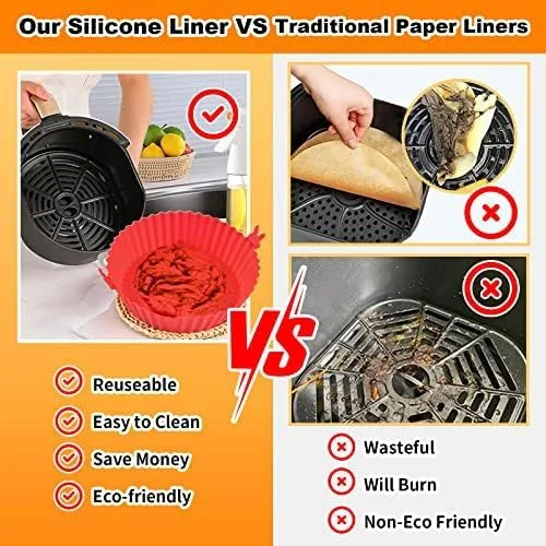 Vista 4 de Paquete de 2 ollas de silicona para freidora de aire, olla de silicona para freidora de aire de 8 pulgadas, bandeja para hornear reutilizable