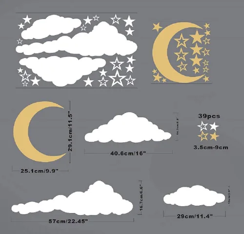 Vista 5 de Calcomanías de pared de vinilo 3D creativas extraíbles con nubes blancas, luna y estrellas, calcomanías de pared para el hogar, decoración de pared
