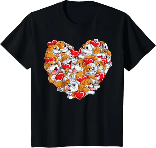 Vista 30 de Camiseta inglesa para el día de San Valentín con diseño de corazón y perro amante de los niños Negro