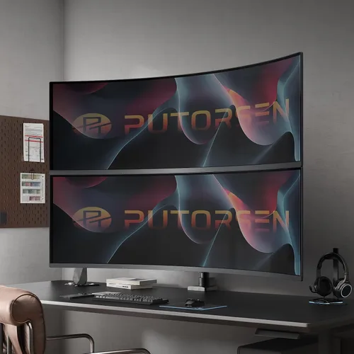 Vista 7 de Brazo de monitor doble resistente para pantallas de 17 a 57 pulgadas - Soporte vertical para monitor doble de 23.8 pulgadas de alto, soporte de Negro