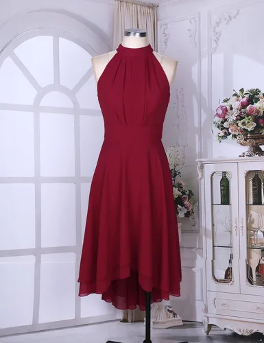 Vista 6 de YONGHS Vestido de dama de honor alto y bajo halter de las mujeres vestido corto de fiesta de baile vestido de regreso a