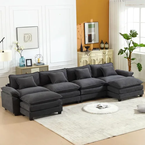 Vista 60 de Oprisen Sofá Seccional Modular, Cómodo Cloud Couch Sofá Seccional, Sofá Cama de Chenilla con Asiento Profundo con Almohadas Decorativas para Sala
