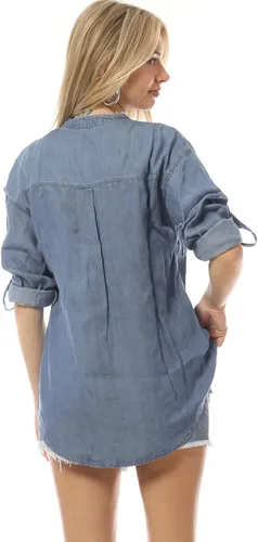 Vista 6 de MixMatchy Blusa de manga larga con cuello dividido y botones Tencel para mujer