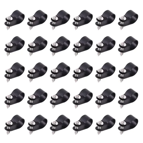Vista 15 de Swpeet Paquete de 60 clips de cable tipo R de nailon negro de 1 pulgada, clips de sujeción de cable de montaje de tornillo de nailon con 60