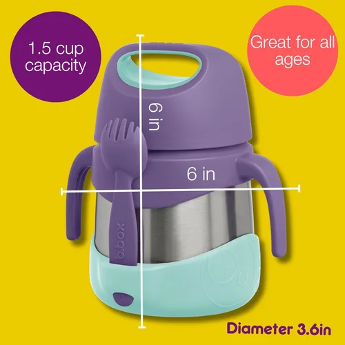 Vista 2 de b.box Tarro de alimentos aislado con tenedor para niños pequeños, recipiente fácil de abrir, acero inoxidable, más de 5 horas de temperaturas