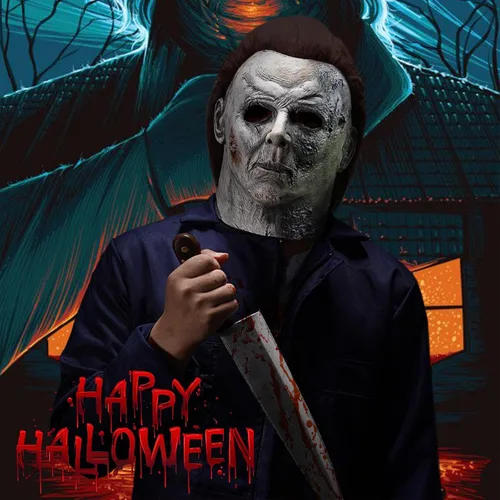 Vista 5 de FLORENCE IISA Máscara de Halloween de Michael Myer - Máscara de látex aterradora de terror para adultos, disfraz de cosplay para fiesta de Halloween