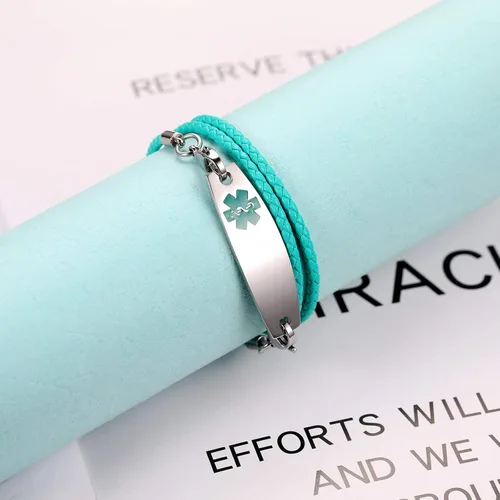 Vista 9 de Pulseras de alerta médica con grabado gratuito para mujeres y hombres con cuerda de cuero Rolo Pulsera de repuesto intercambiable Etiqueta