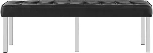 Vista 5 de Modway Banco grande tapizado de piel sintética con botones copetudos en color negro plateado