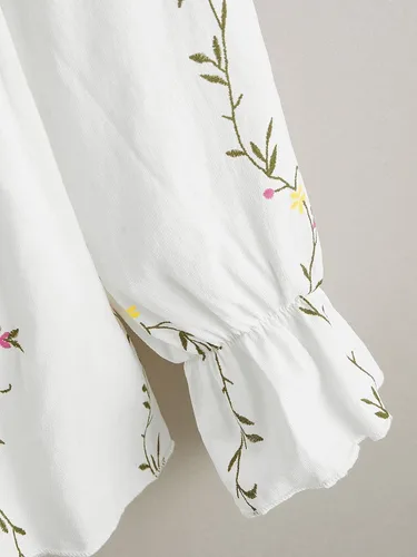 Vista 4 de Floerns Blusa peplum de manga larga con bordado de talla grande para mujer