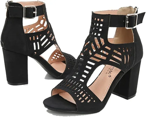 Vista 6 de SO SIMPOK Chunky Heel Sandals for Women Cut Out Peep Toe Zipper Block Heel Sandals Summer Beach Dressy Party High Heeled Sandals