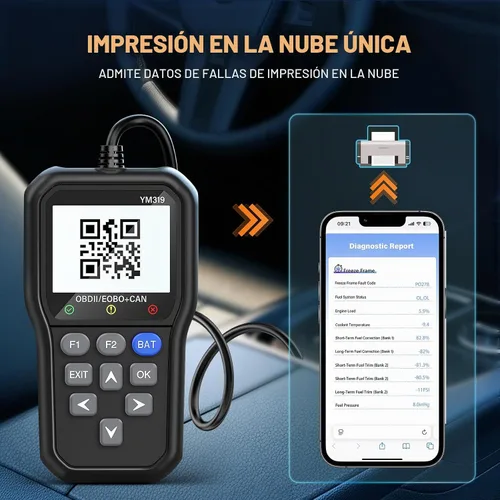 Vista 5 de BluSon YM319 - Escáner OBD2, herramienta de diagnóstico con probador de batería, lector de código de falla del motor con datos en vivo, impresión