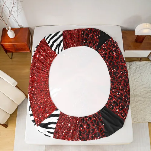 Vista 6 de Sábana bajera ajustable para niños, tamaño individual, diseño de cebra y leopardo con purpurina, decoración de habitación para niñas y mujeres, A1