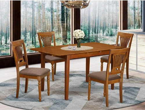 Vista 6 de East West Furniture PSPL5-SBR-C - Juego de mesa y sillas de cocina de 5 piezas, incluye una mesa de comedor rectangular con hoja de mariposa y 4