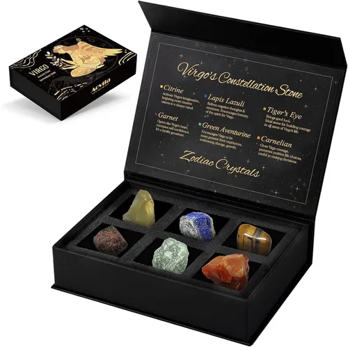 Vista 19 de Conjunto de regalo de cristales de Acuario, signos del zodiaco, piedras de nacimiento de cristales curativos con caja de horóscopo, cristales