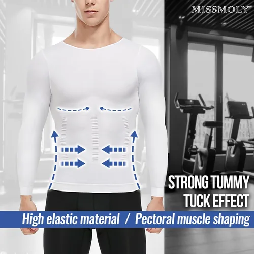 Vista 2 de MISS MOLY Men's Compression Shirts Long Sleeve Shapewear Body Shaper Slimming Undershirt