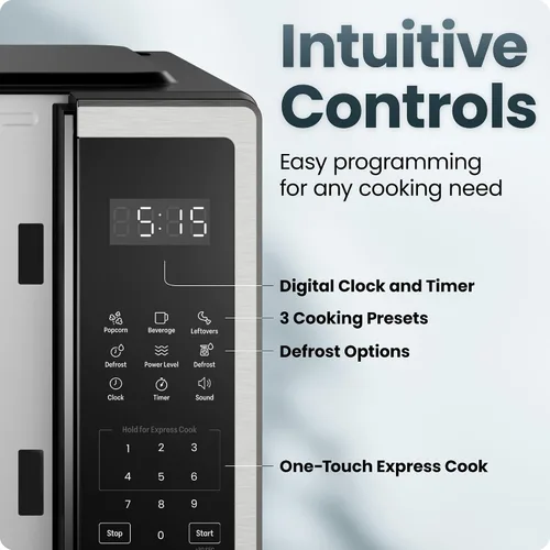 Vista 5 de Chefman Horno microondas compacto de 0.7 pies cúbicos, 700 W con 10 niveles de potencia, 3 ajustes preestablecidos de cocción con cocción expresa