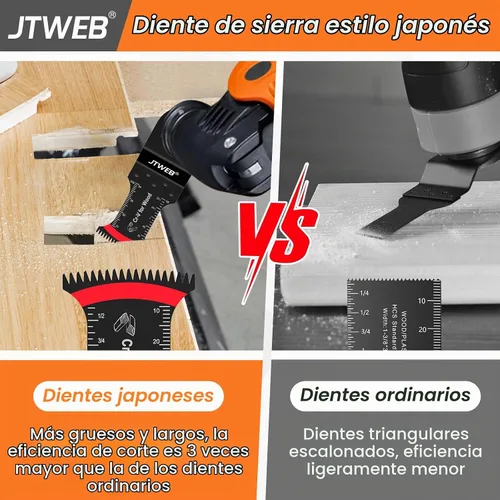 Vista 4 de JTWEB Hojas de sierra oscilantes de dientes japoneses de madera, 10 cuchillas multiherramienta con borde en forma de arco para madera, plástico 10