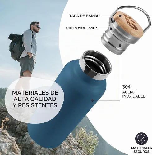 Vista 2 de Bambaw Botella de agua de acero inoxidable de 12 onzas, azul Egeo, 350 ml, de doble pared aislada, a prueba de fugas, apta para lavavajillas, sin