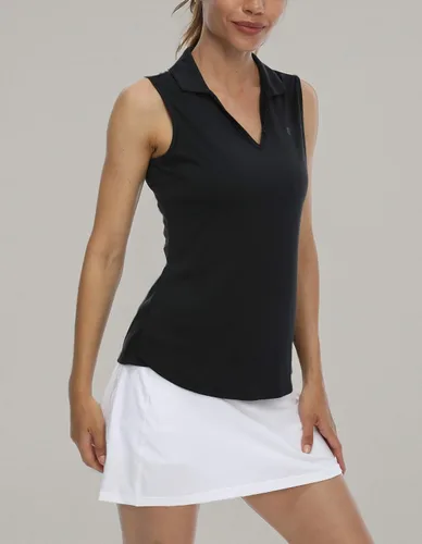 Vista 6 de LastFor1 Camisetas de golf sin mangas para mujer, de secado rápido, protección UV 50+, cuello en V con cuello, ligeras, camisetas sin mangas