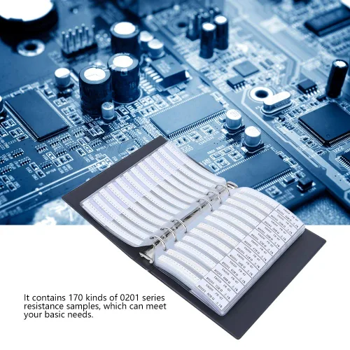 Vista 4 de 0201 Libro de muestras de resistencias SMD, kit de resistencia de 170 valores 50 cada uno 1% de precisión en estuche de libro de almacenamiento