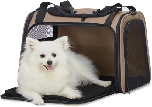 Vista 19 de PETSFIT Transportador de mascotas aprobado por aerolíneas con alfombrilla extensible, transportador de perros para perros pequeños, aprobado por
